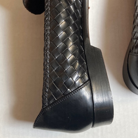 Vintage Bragano by Cole Haan Men's Black Brown Woven Leather Penny Loafers Italy - Picture 15 of 16